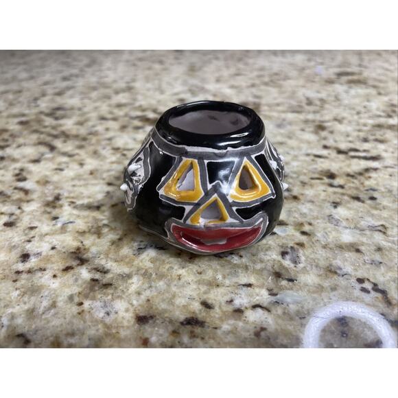 Terra Cotta Hand-Painted Mini Jack O Lantern Pumpkin Figurine - Picture 2 of 11